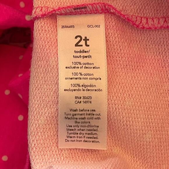 Carters Pink Polka Dot Girls Totally Adorable Long Sleeve Toddler t-Shirt 2T - Picture 5 of 5